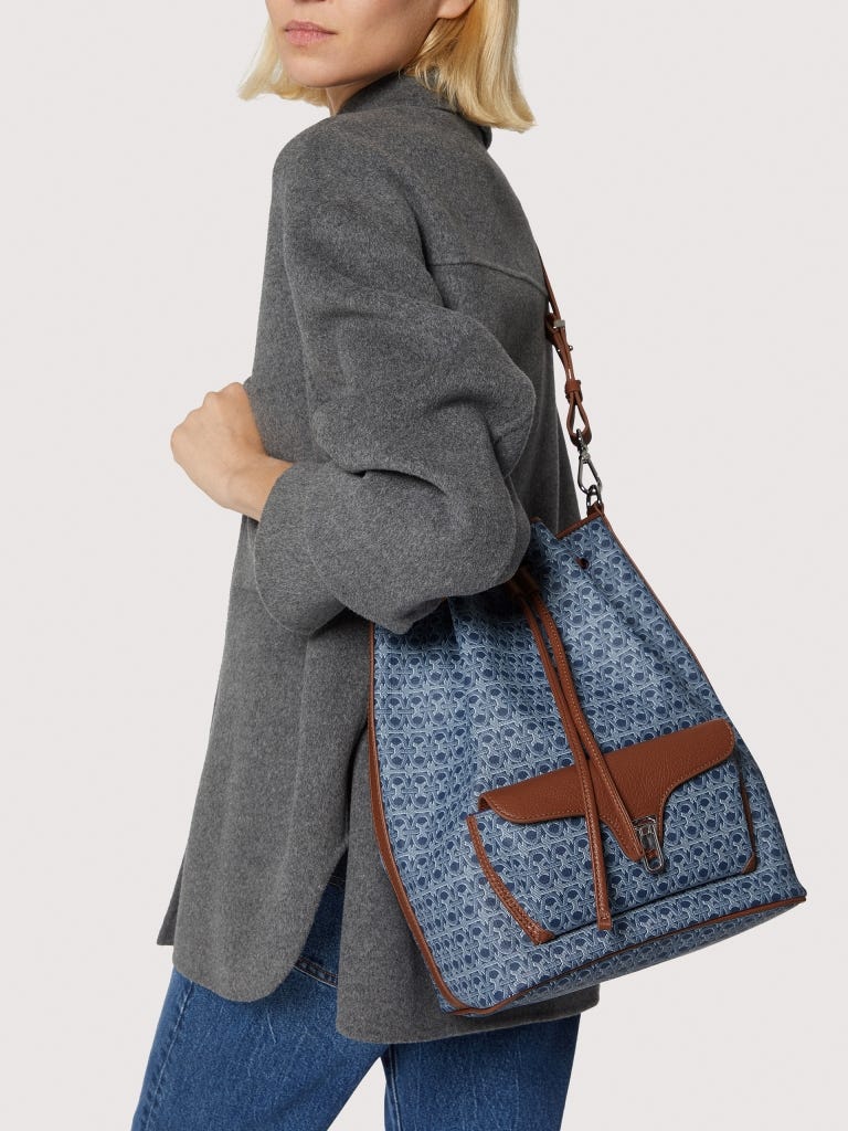 Coccinelle Beat Generation Large - Blue Denim / Cognac