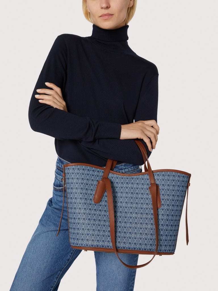 Coccinelle Never Without Bag Medium - Blue Denim / Cognac